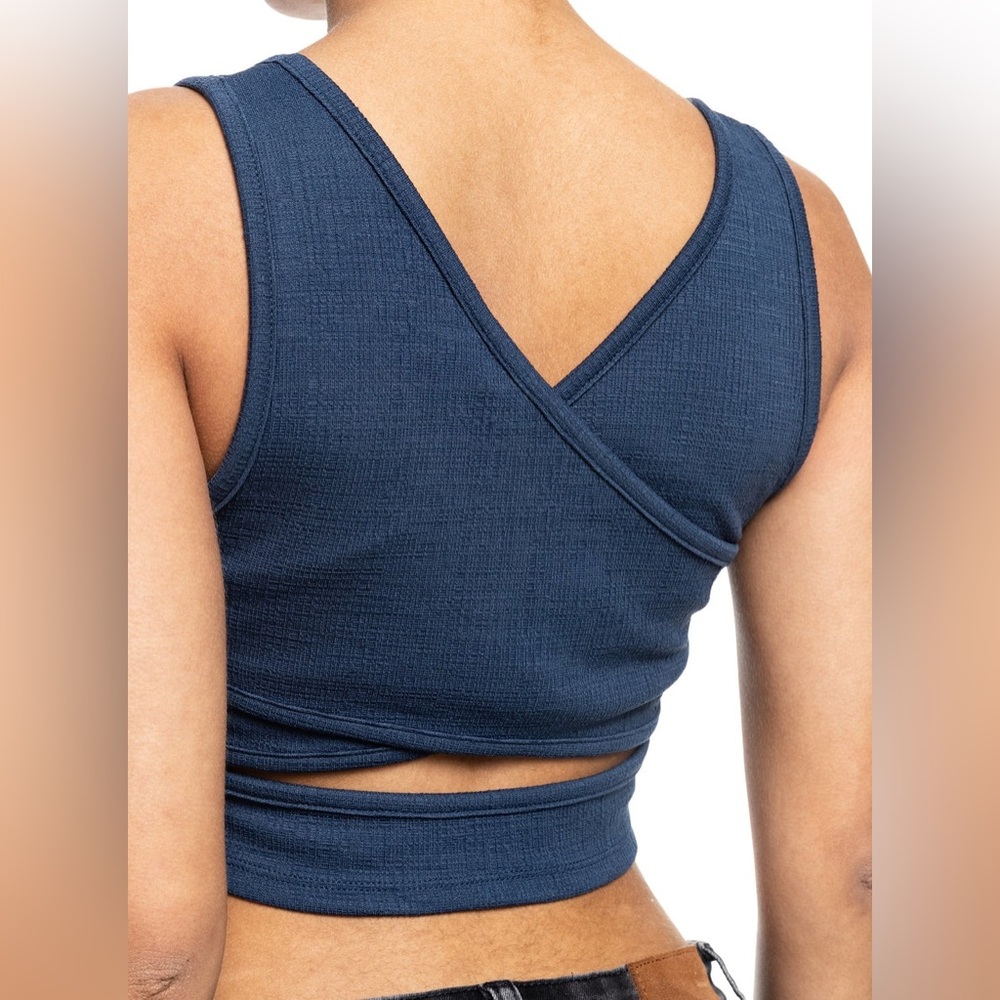 Roxy Good Keepsake Crop Top Wrap Criss Cross Open Back Navy Blue - Picture 8 of 14